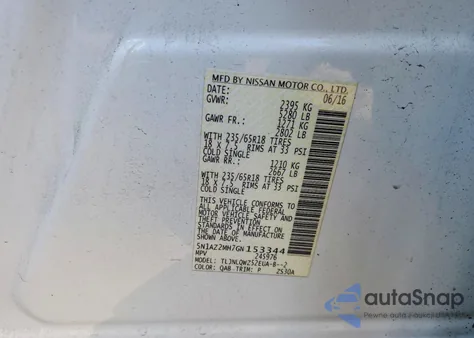 2016 Nissan Murano S z USA, uszkodzony, nr VIN 5N1AZ2MH7GN153344